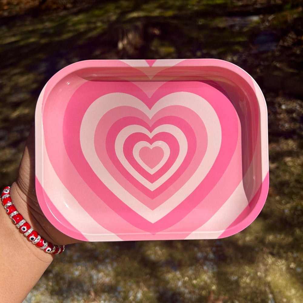 Trippy Pink Heart Rolling Tray and Herb Grinder set by Cloud9LLC