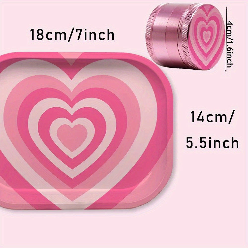 Trippy Pink Heart Rolling Tray and Herb Grinder set by Cloud9LLC