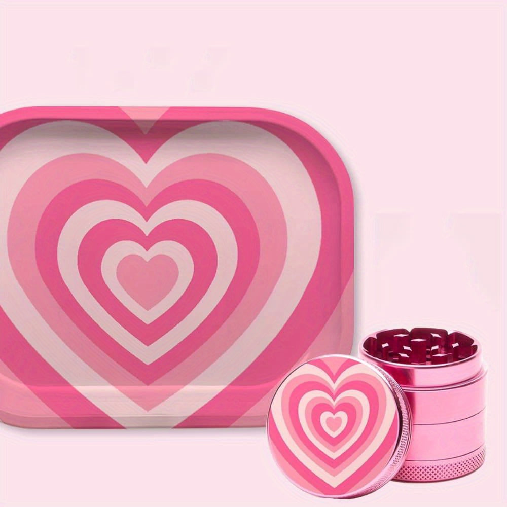Trippy Pink Heart Rolling Tray and Herb Grinder set by Cloud9LLC